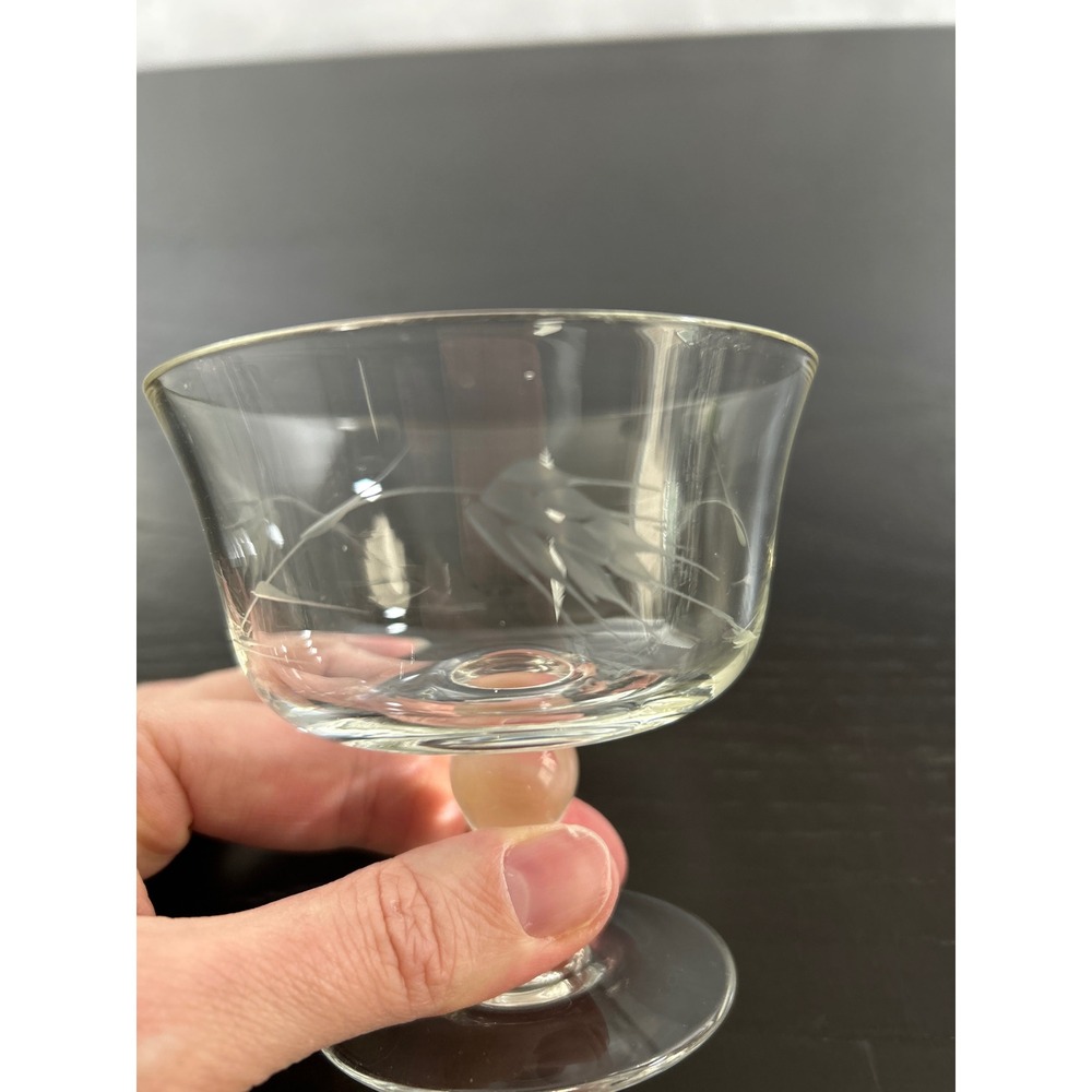 Vintage Etched Wheat Clear Glass Coupe Cocktail Champagne Stemware Single Glass - Picture 3 of 4